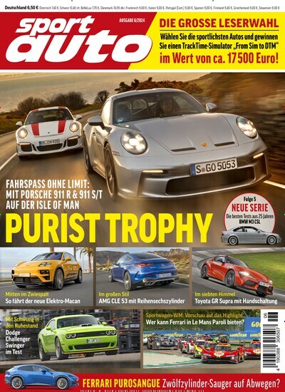 Titelbild der Ausgabe 6/2024 von Sport Auto. Diese Zeitschrift und viele weitere Automagazine und Motorradzeitschriften als Abo oder epaper bei United Kiosk online kaufen.