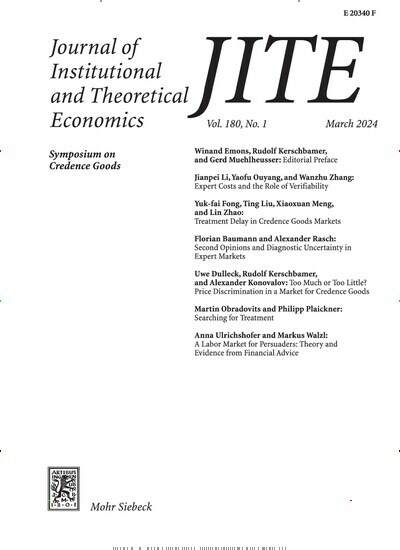 Titelbild der Ausgabe 1/2024 von Journal of Institutional and Theoretical Economics (JITE). Diese Zeitschrift und viele weitere Businessmagazine als Abo oder epaper bei United Kiosk online kaufen.